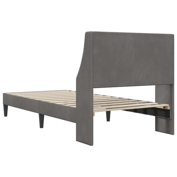 Grote foto vidaxl bedframe met hoofdeinde donkergrijs 90 x 190 cm fluweel antiek en kunst stoelen en banken