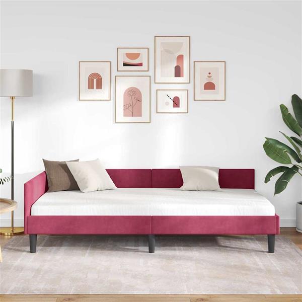 Grote foto vidaxl hoekbedframe wijnrood 90 cm x 200 cm velvetenplywood antiek en kunst stoelen en banken