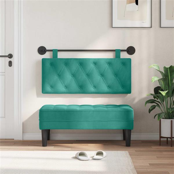 Grote foto vidaxl hangend hoofdeinde turquoise 110 x 55 x 7 cm fluweel antiek en kunst stoelen en banken