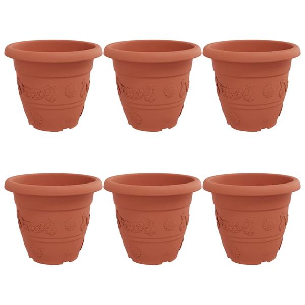 Grote foto vidaxl ronde bloempot 6 pcs baksteenrood 39 x 32 cm kunststof tuin en terras overige tuin en terras