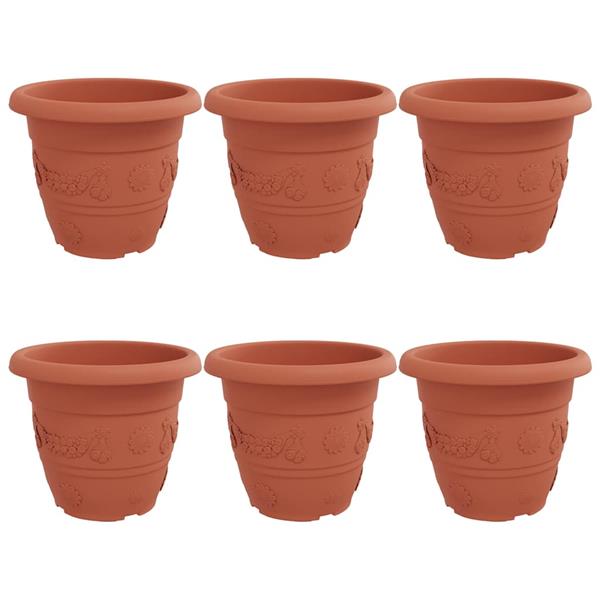 Grote foto vidaxl ronde bloempot 6 pcs baksteenrood 26 x 21.5 cm kunststof tuin en terras overige tuin en terras