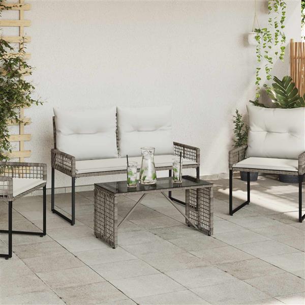 Grote foto vidaxl buiten tafel grijs en zwart 80 x 40 x 40 cm pe rattan en glas tuin en terras tuinmeubelen