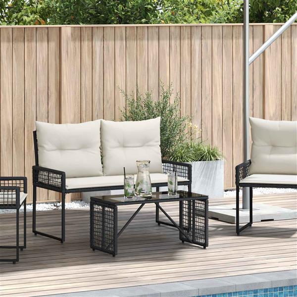 Grote foto vidaxl buiten tafel zwart 80 x 40 x 40 cm pe rattan en glas tuin en terras tuinmeubelen