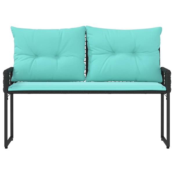 Grote foto vidaxl tuinbank zwart en turquoise 118 x 55 x 82 cm pe rattan en stof tuin en terras tuinmeubelen