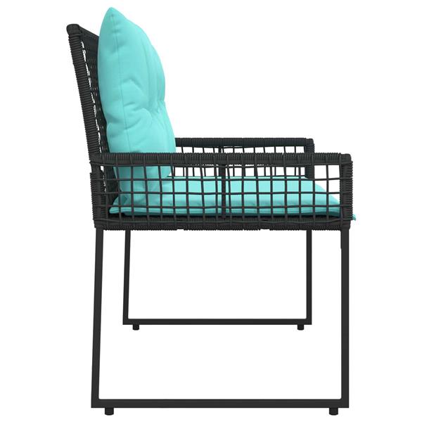Grote foto vidaxl tuinbank zwart en turquoise 118 x 55 x 82 cm pe rattan en stof tuin en terras tuinmeubelen