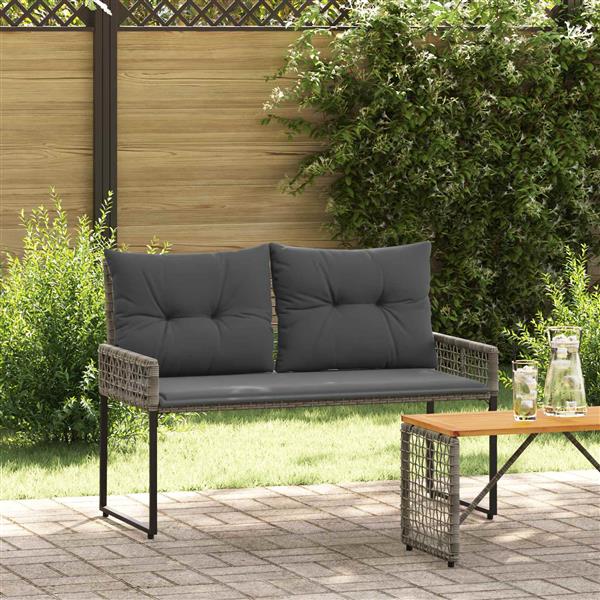 Grote foto vidaxl tuinbank met kussen grijs 118 x 55 x 82 cm pe rattan en stof tuin en terras tuinmeubelen