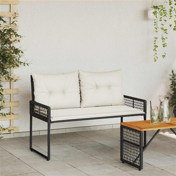 Grote foto vidaxl tuinbank zwart en cream wit 118 x 55 x 82 cm pe rattan en stof tuin en terras tuinmeubelen