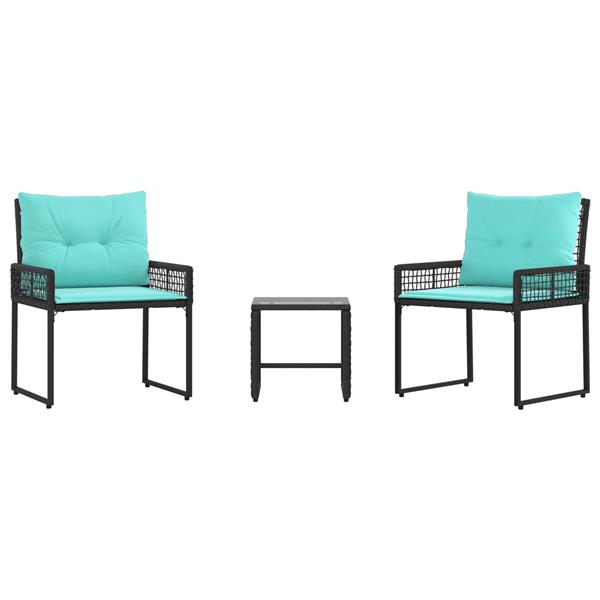 Grote foto vidaxl buitenmeubelset met kussen 3 pcs zwart en turquoise tuin en terras tuinmeubelen