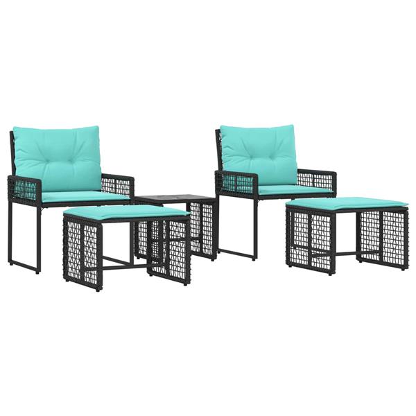 Grote foto vidaxl buitenmeubelset met kussen 5 pcs zwart en turquoise tuin en terras tuinmeubelen