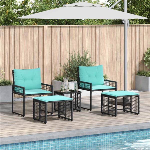 Grote foto vidaxl buitenmeubelset met kussen 5 pcs zwart en turquoise tuin en terras tuinmeubelen