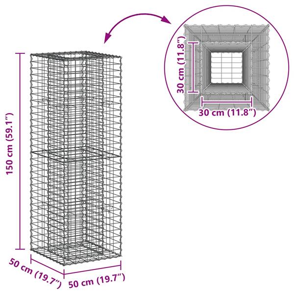 Grote foto vidaxl gabion verhoogd bed zilver 50 x 50 x 150 cm tuin en terras hekken en schuttingen