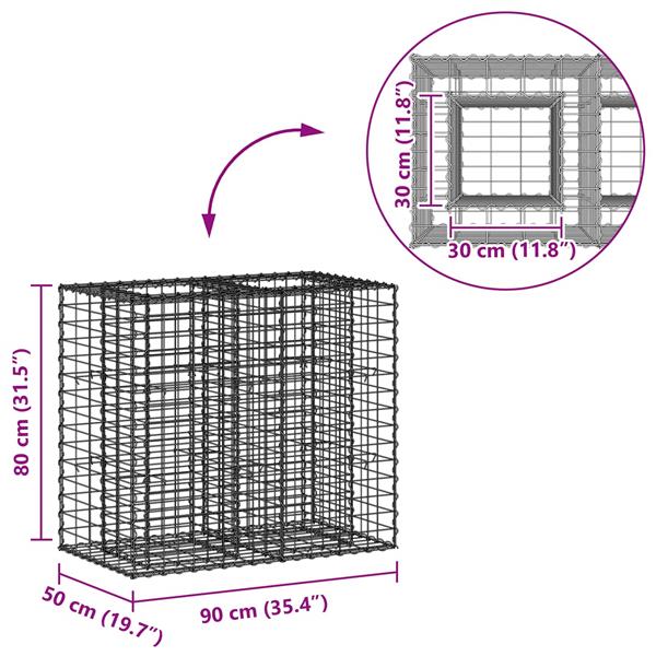Grote foto vidaxl gabion verhoogd bed zilver 90 x 50 x 80 cm gegalvaniseerd staal tuin en terras hekken en schuttingen