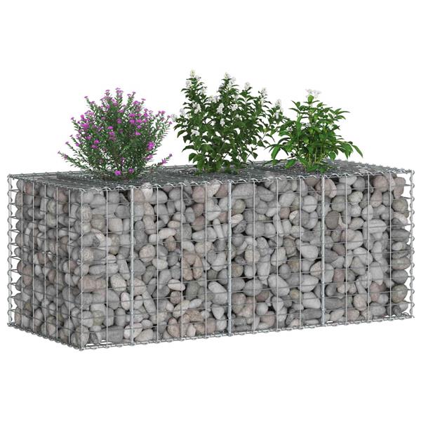 Grote foto vidaxl gabion verhoogd bed zilver 140 x 60 x 55 cm tuin en terras hekken en schuttingen