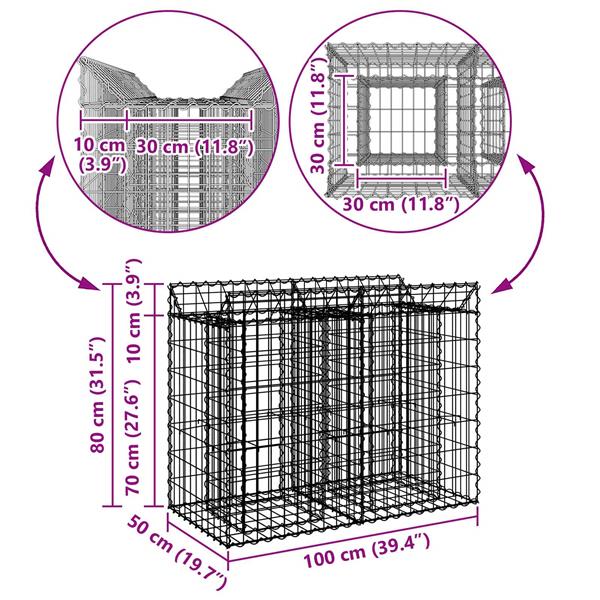 Grote foto vidaxl gabion verhoogd bed zilver 100 x 50 x 80 cm tuin en terras hekken en schuttingen