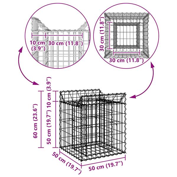 Grote foto vidaxl gabion verhoogd bed zilver 50 x 50 x 60 cm gegalvaniseerd staal tuin en terras hekken en schuttingen