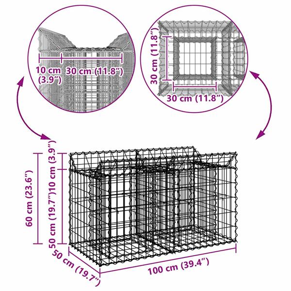 Grote foto vidaxl gabion verhoogd bed zilver 100 x 50 x 60 cm tuin en terras hekken en schuttingen