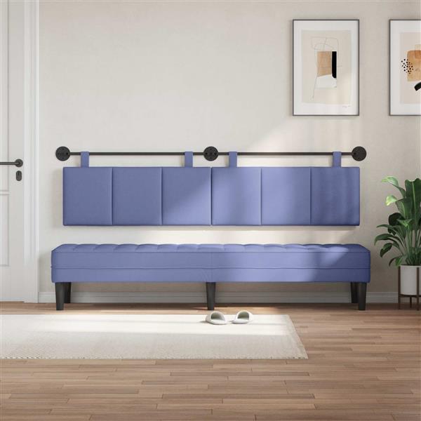 Grote foto vidaxl hangend hoofdeinde gestreept jeans blauw 210 x 55 x 5 cm stof antiek en kunst stoelen en banken