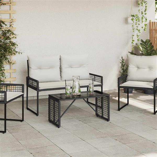 Grote foto vidaxl buiten tafel zwart 80 x 40 x 40 cm pe rattan en glas tuin en terras tuinmeubelen