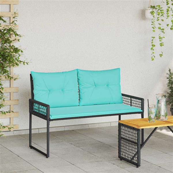 Grote foto vidaxl tuinbank zwart en turquoise 118 x 55 x 82 cm pe rattan en stof tuin en terras tuinmeubelen