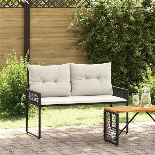 Grote foto vidaxl tuinbank zwart en cream wit 118 x 55 x 82 cm pe rattan en stof tuin en terras tuinmeubelen