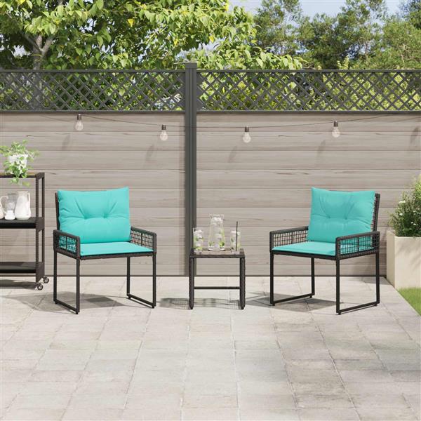 Grote foto vidaxl buitenmeubelset met kussen 3 pcs zwart en turquoise tuin en terras tuinmeubelen