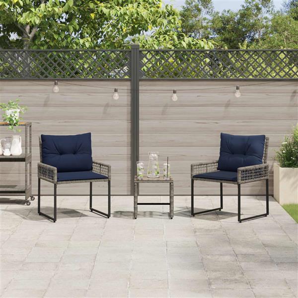 Grote foto vidaxl buitenmeubelset met kussen 3 pcs grijs en marineblauw tuin en terras tuinmeubelen