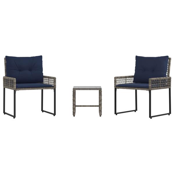 Grote foto vidaxl buitenmeubelset met kussen 3 pcs grijs en marineblauw tuin en terras tuinmeubelen