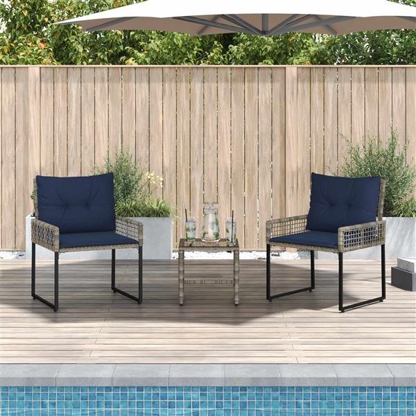 Grote foto vidaxl buitenmeubelset met kussen 3 pcs grijs en marineblauw tuin en terras tuinmeubelen