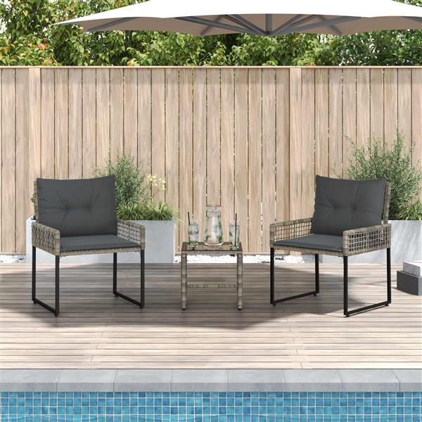 Grote foto vidaxl buitenmeubelset met kussen 3 pcs grijs tuin en terras tuinmeubelen