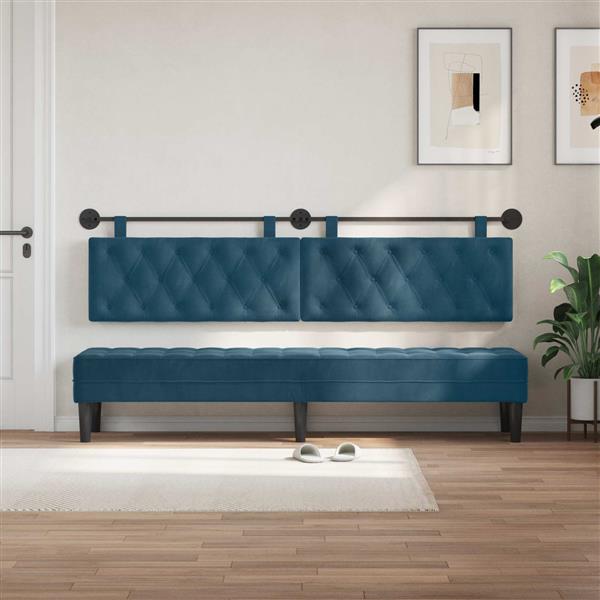 Grote foto vidaxl hangend hoofdeinde wandgemonteerd blauw 210 x 55 x 7 cm fluweel antiek en kunst stoelen en banken