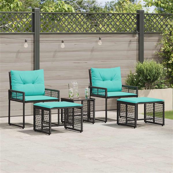 Grote foto vidaxl buitenmeubelset met kussen 5 pcs zwart en turquoise tuin en terras tuinmeubelen