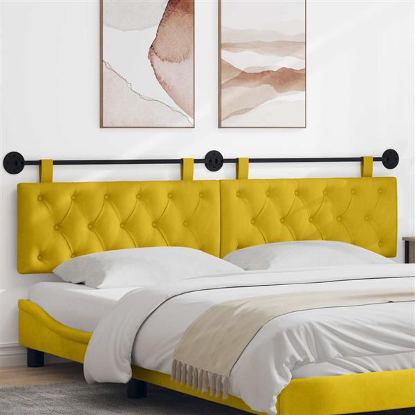 Grote foto vidaxl hangend hoofdeinde wandgemonteerd geel 210 x 55 x 7 cm fluweel antiek en kunst stoelen en banken