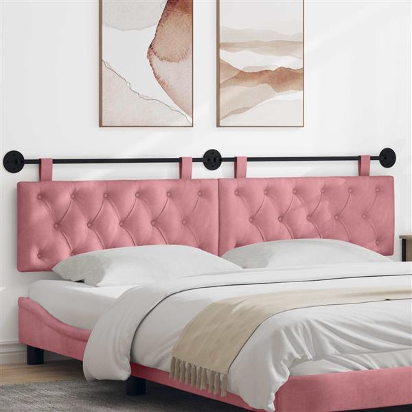 Grote foto vidaxl hangend hoofdeinde wandgemonteerd roze 210 x 55 x 7 cm fluweel antiek en kunst stoelen en banken