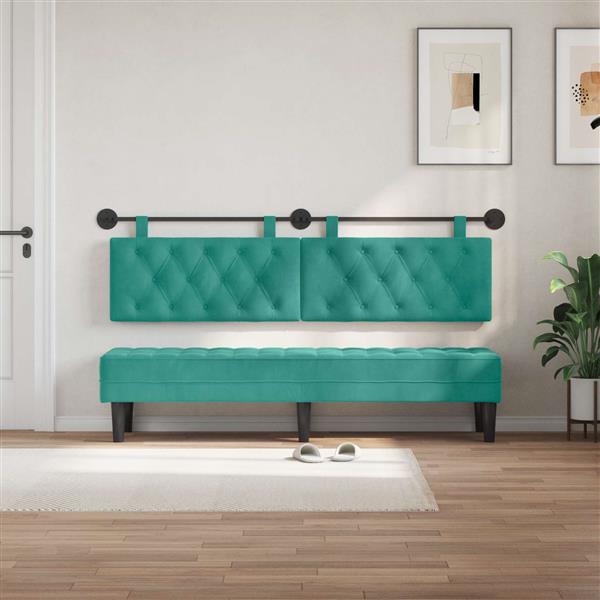 Grote foto vidaxl hangend hoofdeinde turquoise 190 x 55 x 7 cm fluweel antiek en kunst stoelen en banken