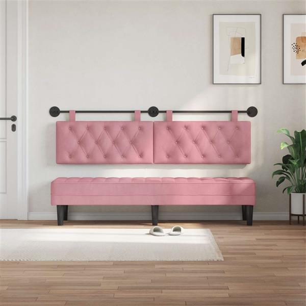 Grote foto vidaxl hangend hoofdeinde wandgemonteerd roze 190 x 55 x 7 cm fluweel antiek en kunst stoelen en banken
