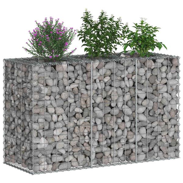 Grote foto vidaxl schanskorf verhoogde plantenbak zilver 130 x 50 x 80 cm tuin en terras hekken en schuttingen