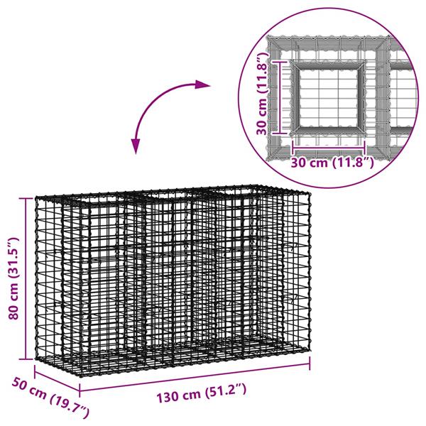 Grote foto vidaxl schanskorf verhoogde plantenbak zilver 130 x 50 x 80 cm tuin en terras hekken en schuttingen