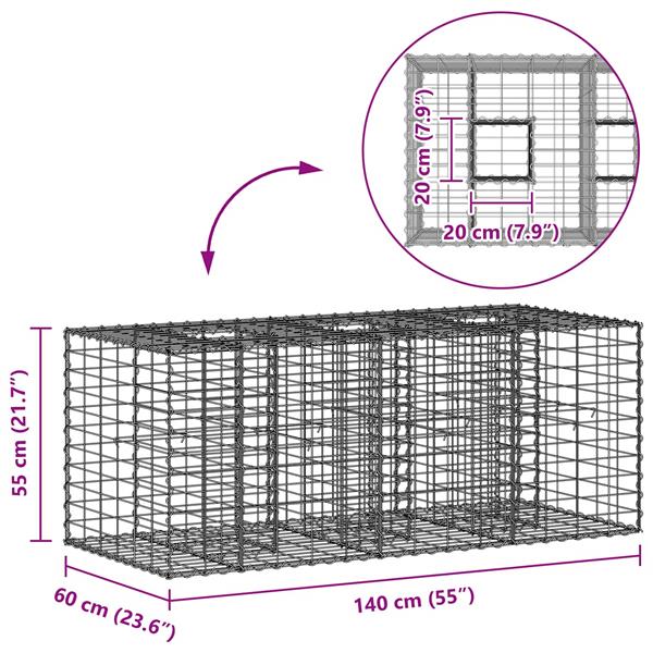 Grote foto vidaxl gabion verhoogd bed zilver 140 x 60 x 55 cm tuin en terras hekken en schuttingen