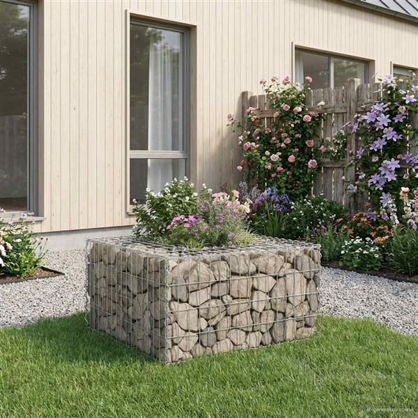 Grote foto vidaxl gabion verhoogd bed zilver 80 x 80 x 40 cm gegalvaniseerd staal tuin en terras hekken en schuttingen