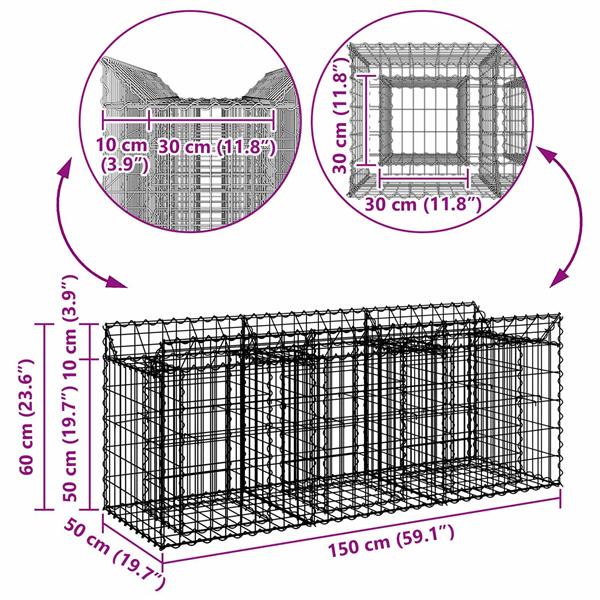 Grote foto vidaxl gabion verhoogd bed zilver 150 x 50 x 60 cm tuin en terras hekken en schuttingen
