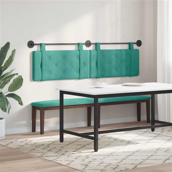 Grote foto vidaxl hangend hoofdeinde turquoise 190 x 55 x 5 cm fluweel antiek en kunst stoelen en banken