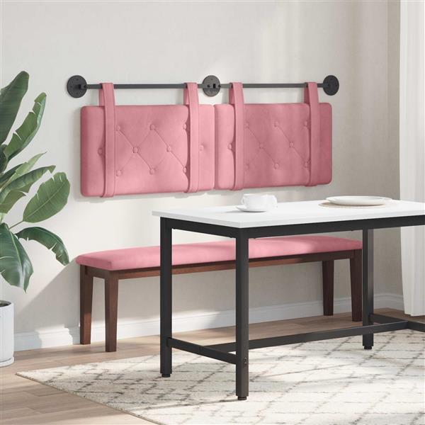 Grote foto vidaxl hangend hoofdeinde wandgemonteerd roze 130 x 55 x 5 cm fluweel antiek en kunst stoelen en banken