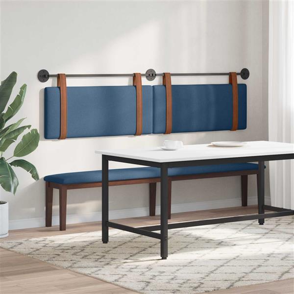 Grote foto vidaxl hangend hoofdeinde effen blauw 210 x 55 x 5 cm antiek pu antiek en kunst stoelen en banken