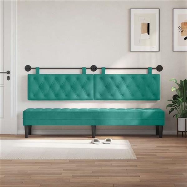 Grote foto vidaxl hangend hoofdeinde turquoise 210 x 55 x 7 cm fluweel antiek en kunst stoelen en banken
