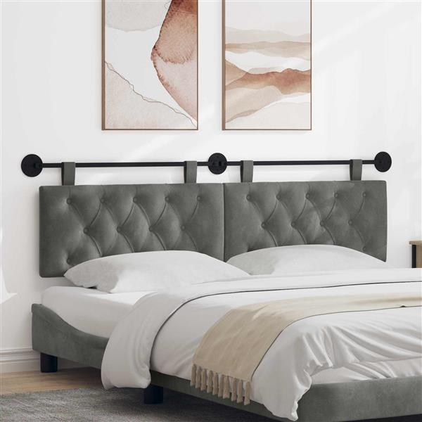 Grote foto vidaxl hangend hoofdeinde donkergrijs 190 x 55 x 7 cm fluweel antiek en kunst stoelen en banken