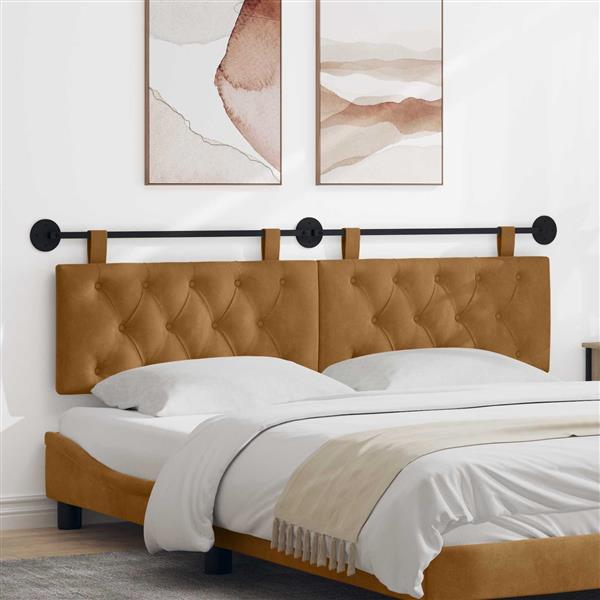 Grote foto vidaxl hangend hoofdeinde wandgemonteerd bruin 170 x 55 x 7 cm fluweel antiek en kunst stoelen en banken