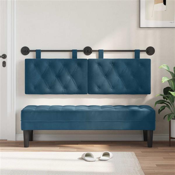 Grote foto vidaxl hangend hoofdeinde wandgemonteerd blauw 150 x 55 x 7 cm fluweel antiek en kunst stoelen en banken