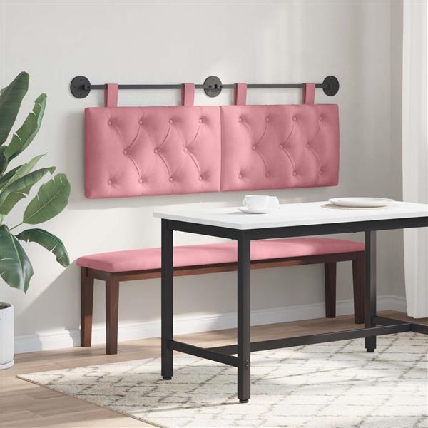 Grote foto vidaxl hangend hoofdeinde wandgemonteerd roze 150 x 55 x 7 cm fluweel antiek en kunst stoelen en banken