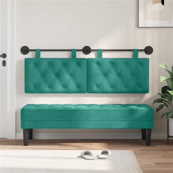 Grote foto vidaxl hangend hoofdeinde turquoise 130 x 55 x 7 cm fluweel antiek en kunst stoelen en banken