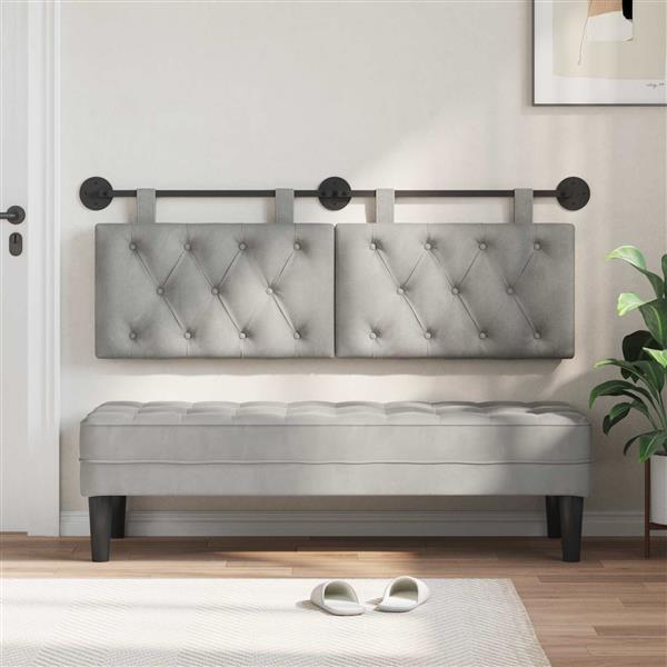 Grote foto vidaxl hangend hoofdeinde lichtgrijs 130 x 55 x 7 cm fluweel antiek en kunst stoelen en banken